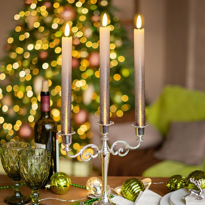 DRomance Silver Flameless Taper Candles Battery Operated with Remote Timer, Real Wax 3D Wick Flickering LED Taper Candles Dinner Wedding Holiday Decor(6 Pack, 0.78 x 9.64 Inches) - Image 4